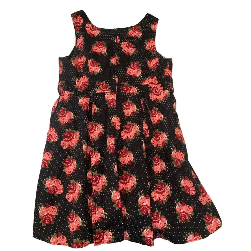 Torrid Womens Dark Cottagecore Dress Size 20 Black Pink Cotton Roses Polka Dots
